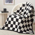 Jacquard Knit Checkered Blanket – Soft Cozy Fluffy Plaid Throw for Couch, Bed & Sofa, All Seasons, 4 Colors, Throw to King Size