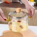 Borosilicate Glass Pot with Lid 50oz Stovetop & Microwave Safe – Double Heat-Resistant Handles for Soup, Milk & Porridge | Transparent Glass Saucepan Kitchen Cooker with Yellow or Green Handle