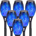Solar Torch Lights Flickering Flame Outdoor – Auto On/Off Dancing Flame Solar Garden Lights IP54 Waterproof | Landscape Pathway Torch for Garden, Yard, Patio & Christmas Decoration | 6/8/12pcs Blue