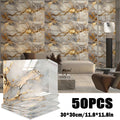 Self-Adhesive Marble Tile Stickers 11.8x11.8in Peel and Stick Wall Tiles for Bathroom Kitchen Backsplash – Waterproof 3D Glossy Imitation Marble Wall Panel, Easy to Install, 50 or 100 Pack
